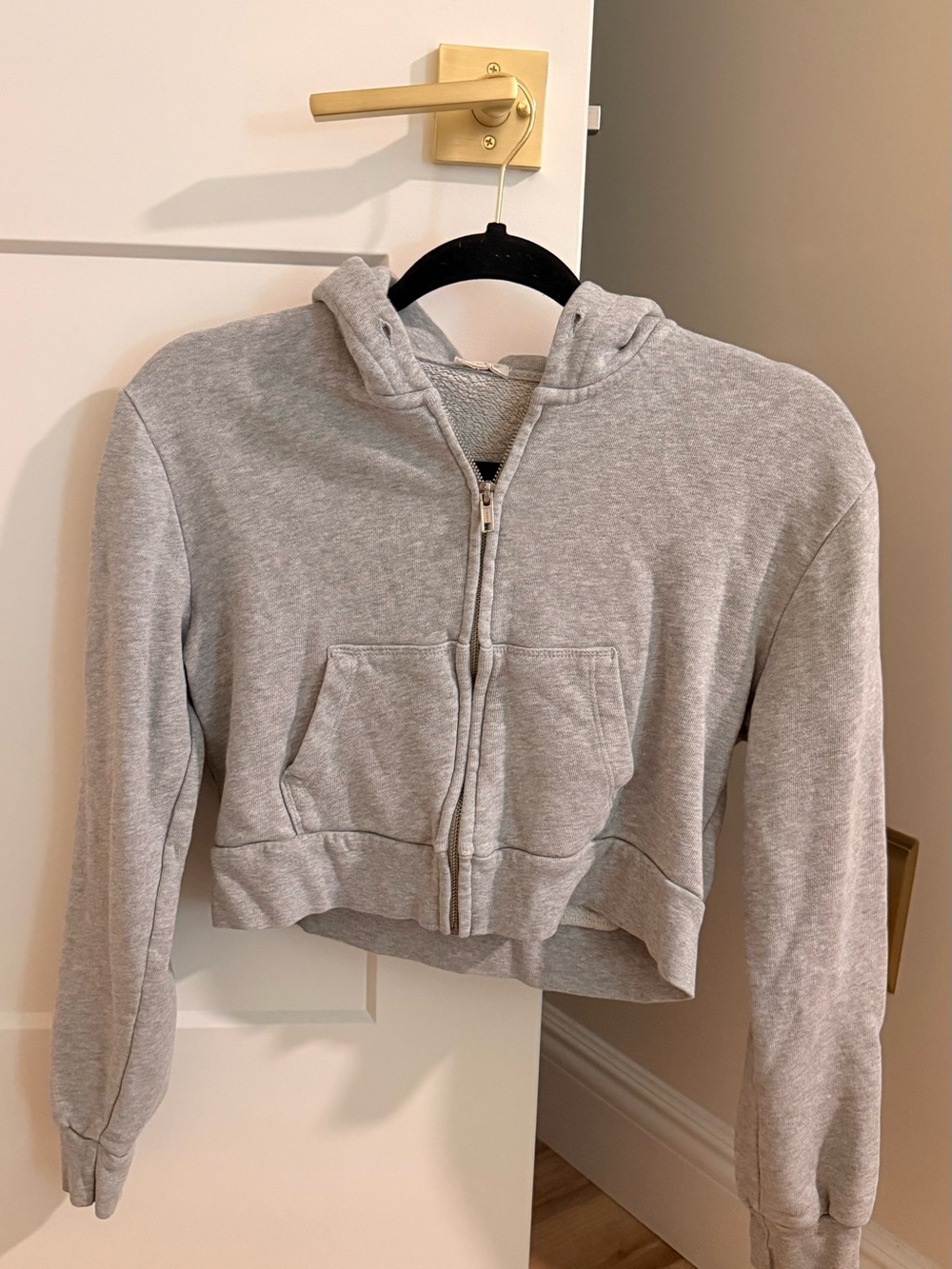 Brandy Melville Light Gray Cropped Zip Hoodie